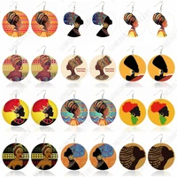 somehour african headwrap fabric artistic wooden drop earrings for women gift afrocentric tribal ethnic retro locs loops dangle