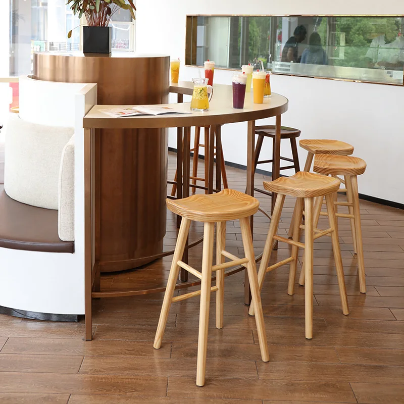 Nordic Solid Wood Bar Stool Home High Kitchen Stool Cafe Leisure High Chair Modern Minimalist Dining Chair