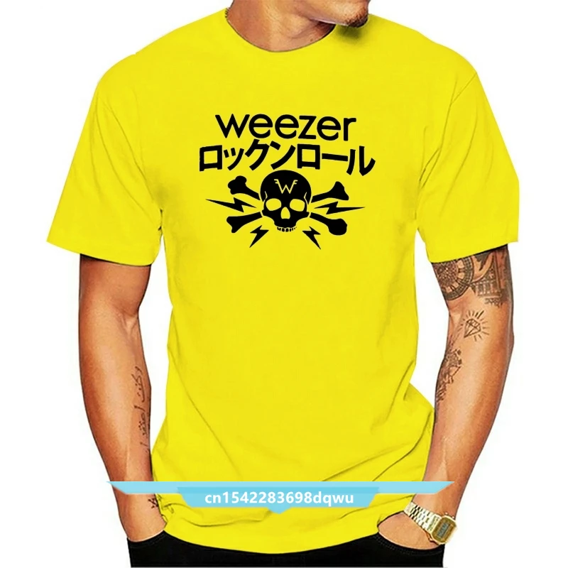 

Weezer Kanji Skull Crossbones Image White T Shirt Men Women New Soft Band Merch Tee Shirt graphic retro Tops