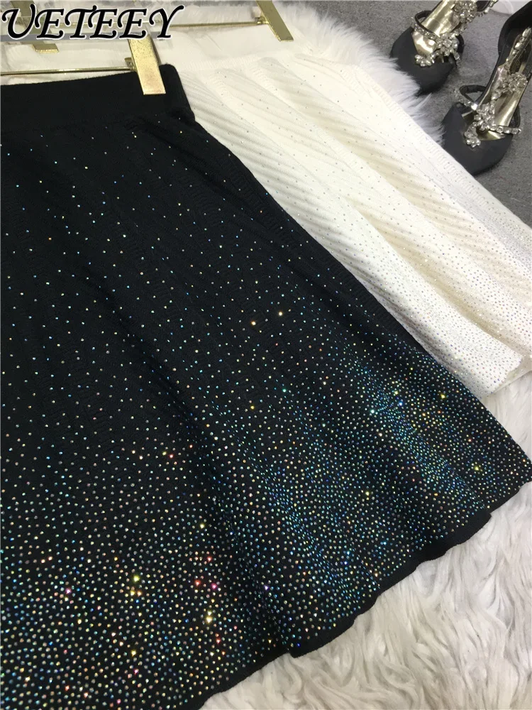 Тяжелая промышленность Hot Diamond Тонкая черная трикотажная юбка с эластичной