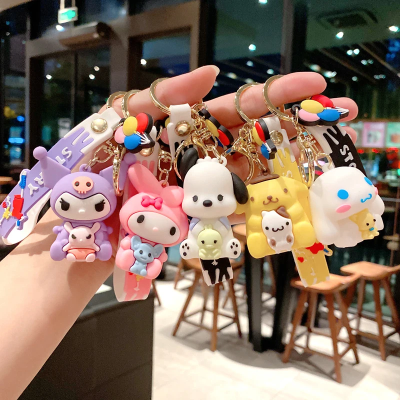 

Anime Sanrio Series Kulomi Cinnamon Cartoon Cute Key Chain Car Keyring Bag Charm Pendant Accessories For Classmate Small Gift