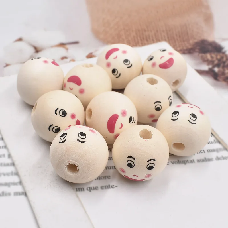 

DIY Child Beaded Charms For Bracelet Making 22mm Smiley Wooden Beads Wooden Crafts Jewelry Custom Loose Beads Home Decorations