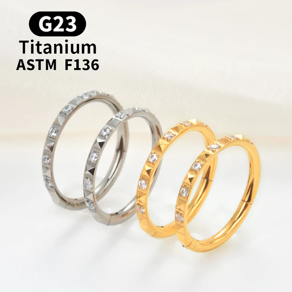 

G23 Titanium ASTM F136 Nose Ring Earrings Hoop CZ Hinged Segment Clicker Ear Cartilage Tragus Lip Stud Piercing Body Jewelry