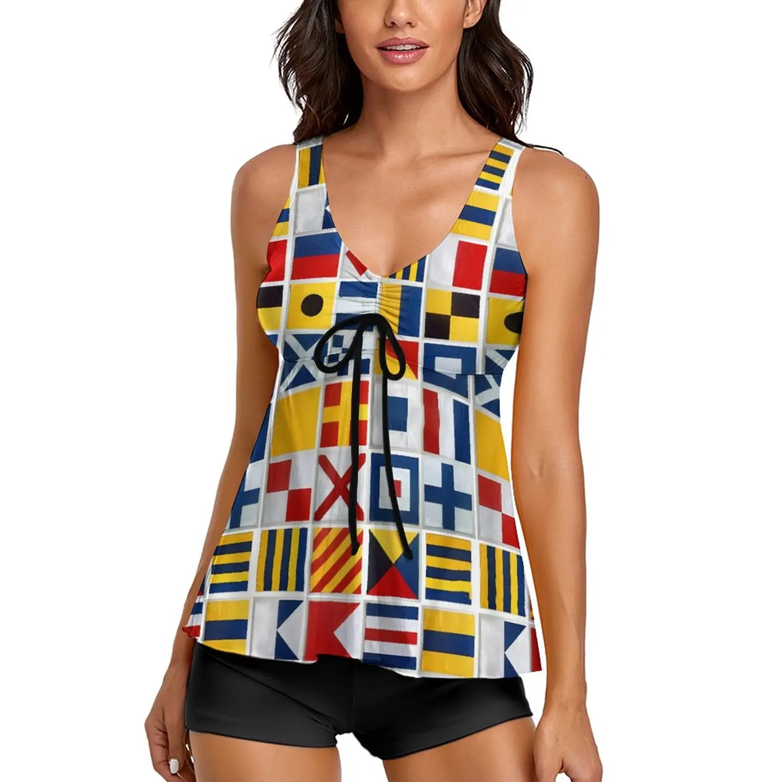 

Купальник-танкини с морскими флажками, купальник из двух частей с красочным принтом, женский спортивный купальный костюм, пляжная одежда, женский купальник