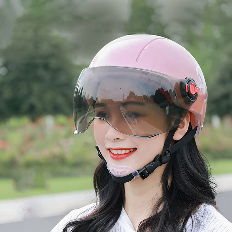 

Motorcycle Half Helmet with Drop Down Sun Visor, Quick Release Buckle, Breathable Motorbike Half Face Helmet for Adult Men Women