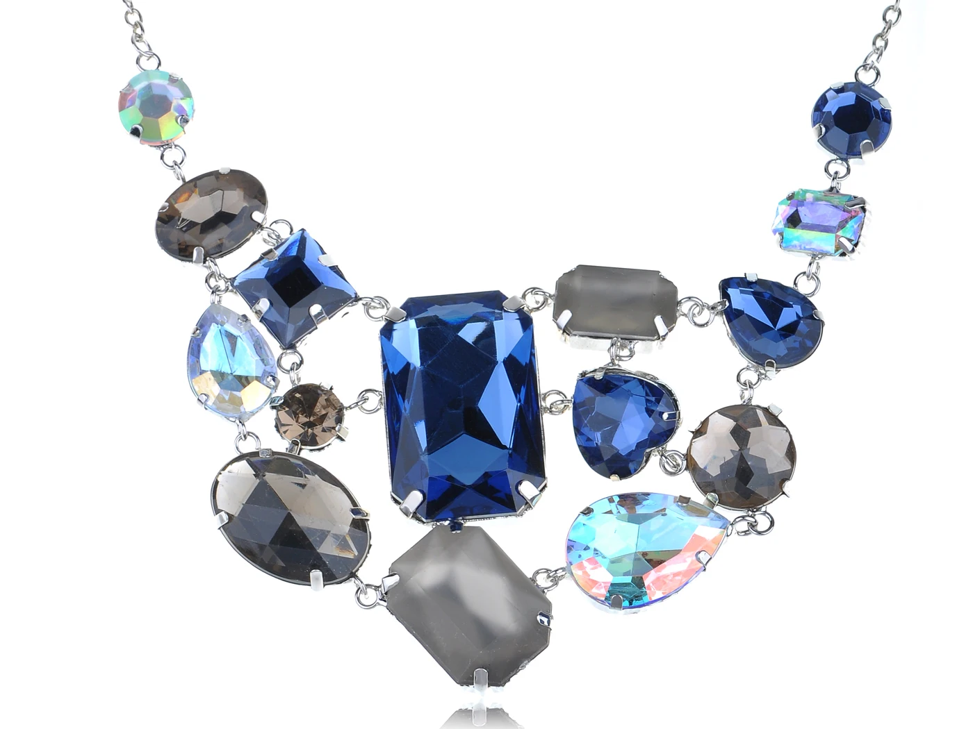 

Elegant Capri Blue Synthetic morion AB Rhinestone Rectangle Square Circle Shape Necklace