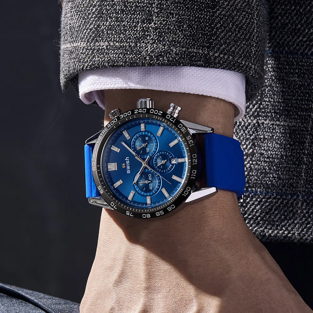 2023 Fashion new hot selling three eyes six needles sports timing function calendar silicone belt men's watch 1120