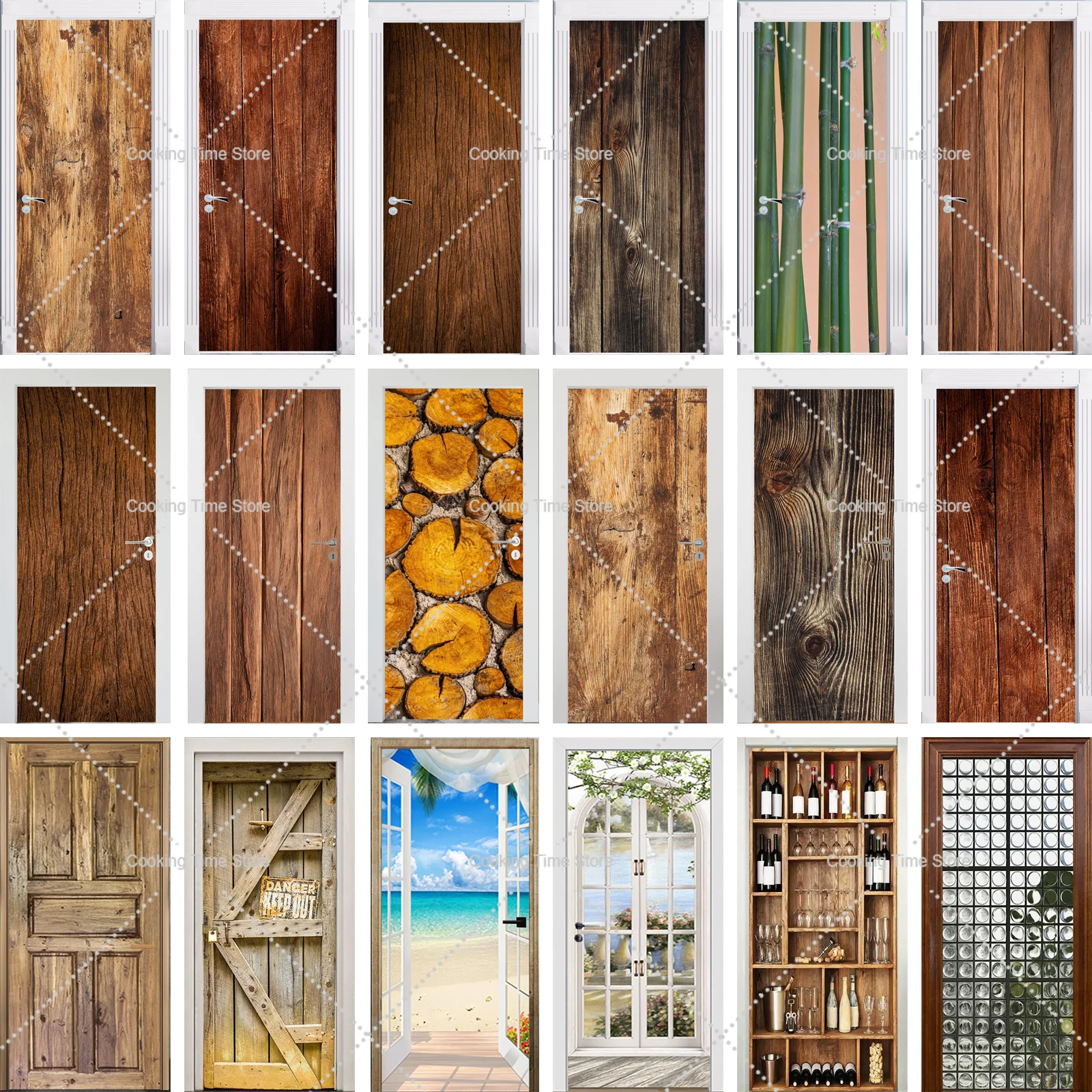 Винтажные самоклеящиеся дверные наклейки из ПВХ с деревянной текстурой 3D