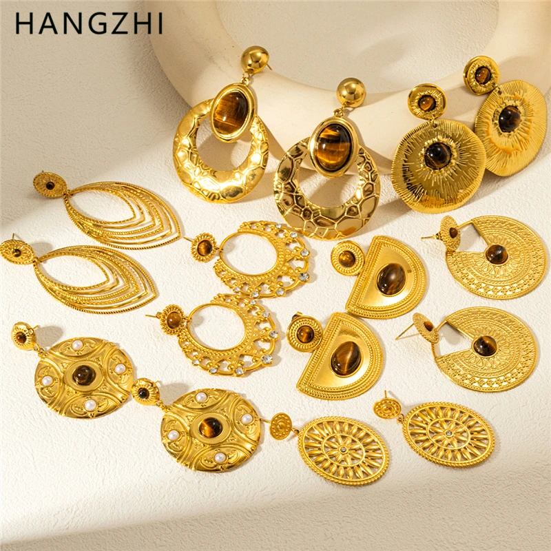 Висячие серьги HangZhi из натурального камня в богемном стиле коричневый камень