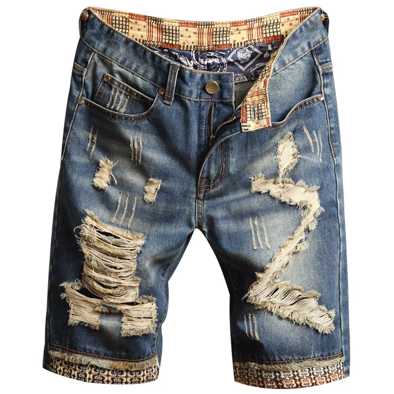 New Spring Summer Men's Denim Shorts Men's Clothing Beach Ripped Jeans Denim Cotton Short Casual Business Social Men Shorts