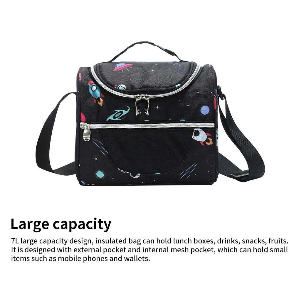 7L Cartoon Insulated Bag For Kids Outdoor Travel Camping Picnic Zipper Closure Cooler Bag Waterproof Simple Thermal Lunch Bag
