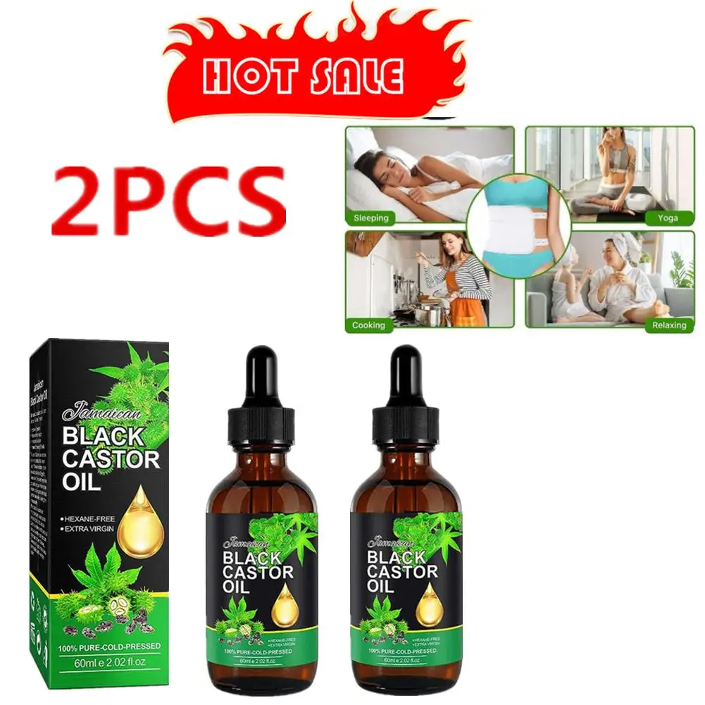 

2pcs Black Castor Oil Nourishes Skin Massage Essential Oil Eyebrows Growth Prevents Skin Aging Hair Care Products