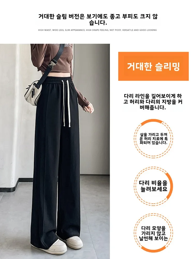 Plus Size Plus size White Wide-Leg Pants Women Drape High Sense 2024 New Spring and Autumn Chubby Girl Slimming Loose Straigh...