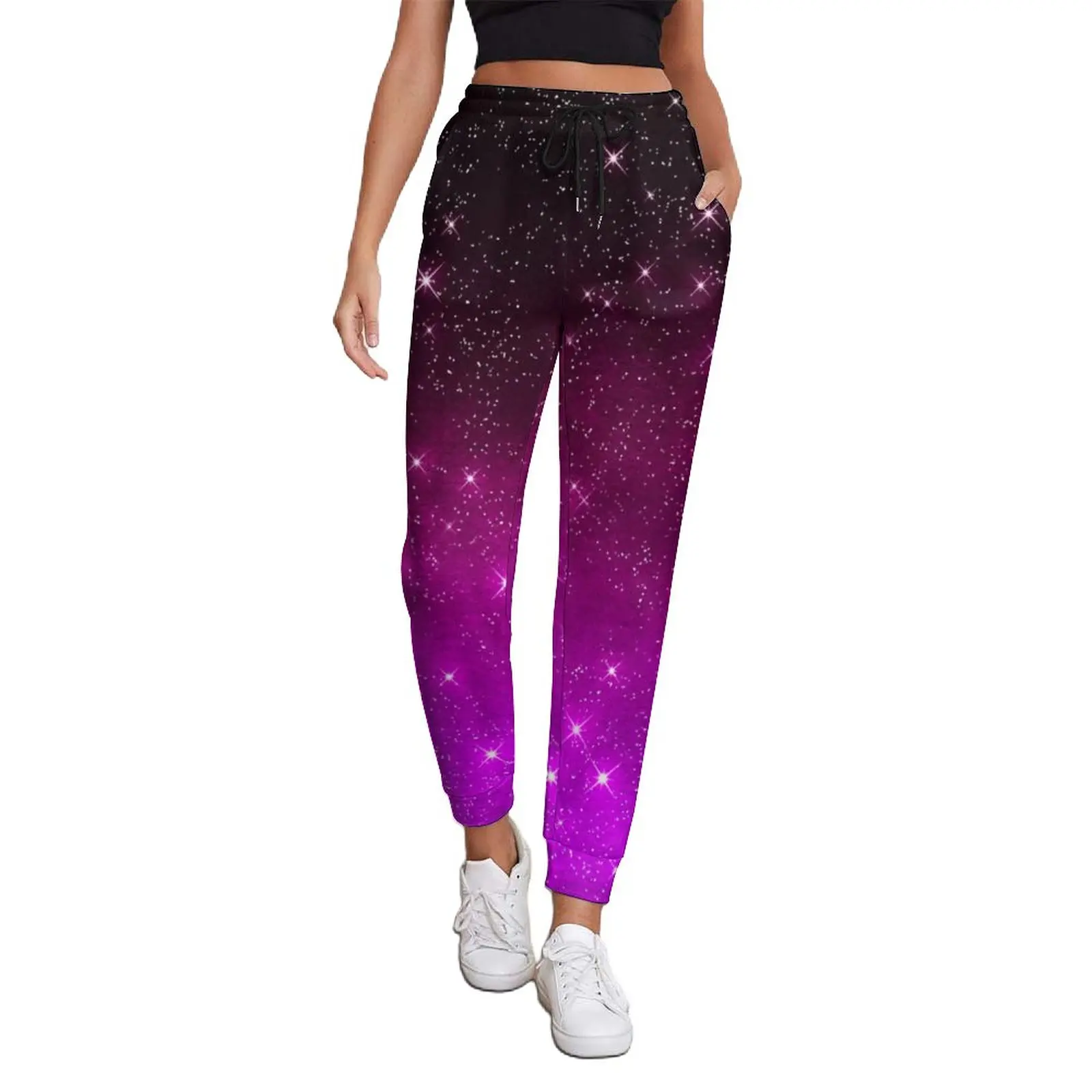 

Colorful Galaxy Sky Jogger Pants Pink Starry Night Print Home Oversized Joggers Spring Ladies Print Street Fashion Trousers