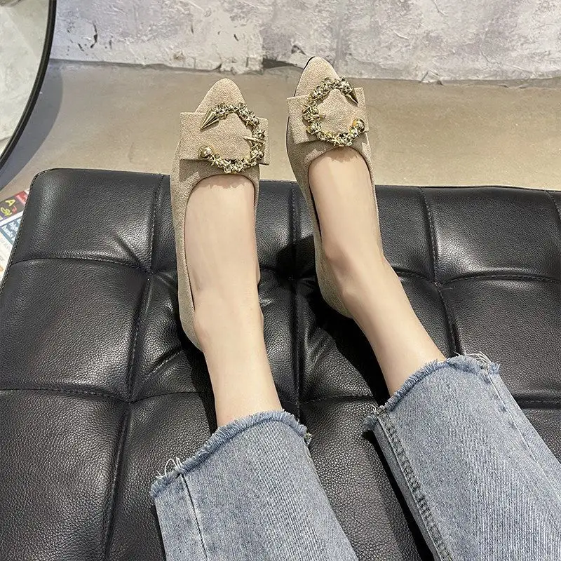 Flat Sole Single Shoe Women's 2023 New Pointed Shallow Cut Spring And Autumn Shoes Soft Sole Bean Shoes