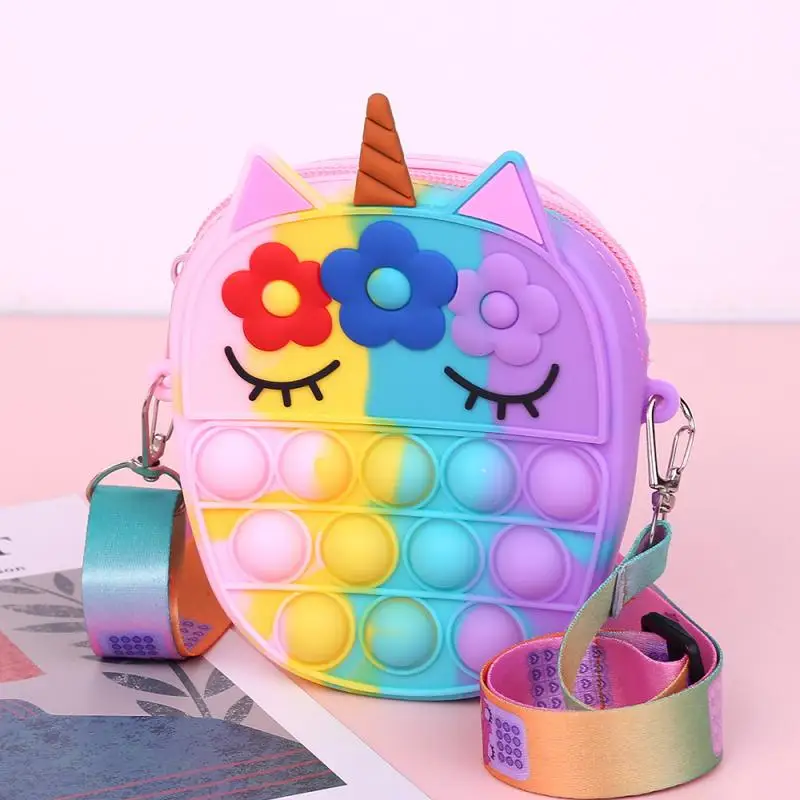 

Фиджет-игрушка Pop It, цветок, единорог, пузырьковая силиконовая сумка через плечо, Детская сумка для снятия стресса, сумка для леди с аутизмом,...