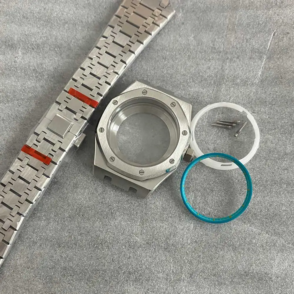 41mm Watch Case + Steel Band + Inner Shadow Circle Sapphire Glass Mirror Watch Accessory Set for NH35/ NH36/ 4R36 Movement