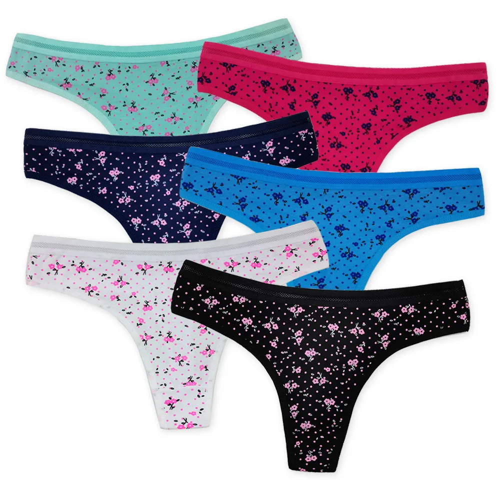 

12 Pieces Floral Printed Thongs Women Cotton Underpants M-XL Ladies G-string Sexy Underwear Girl's Panty Lingerie Femme Tangas