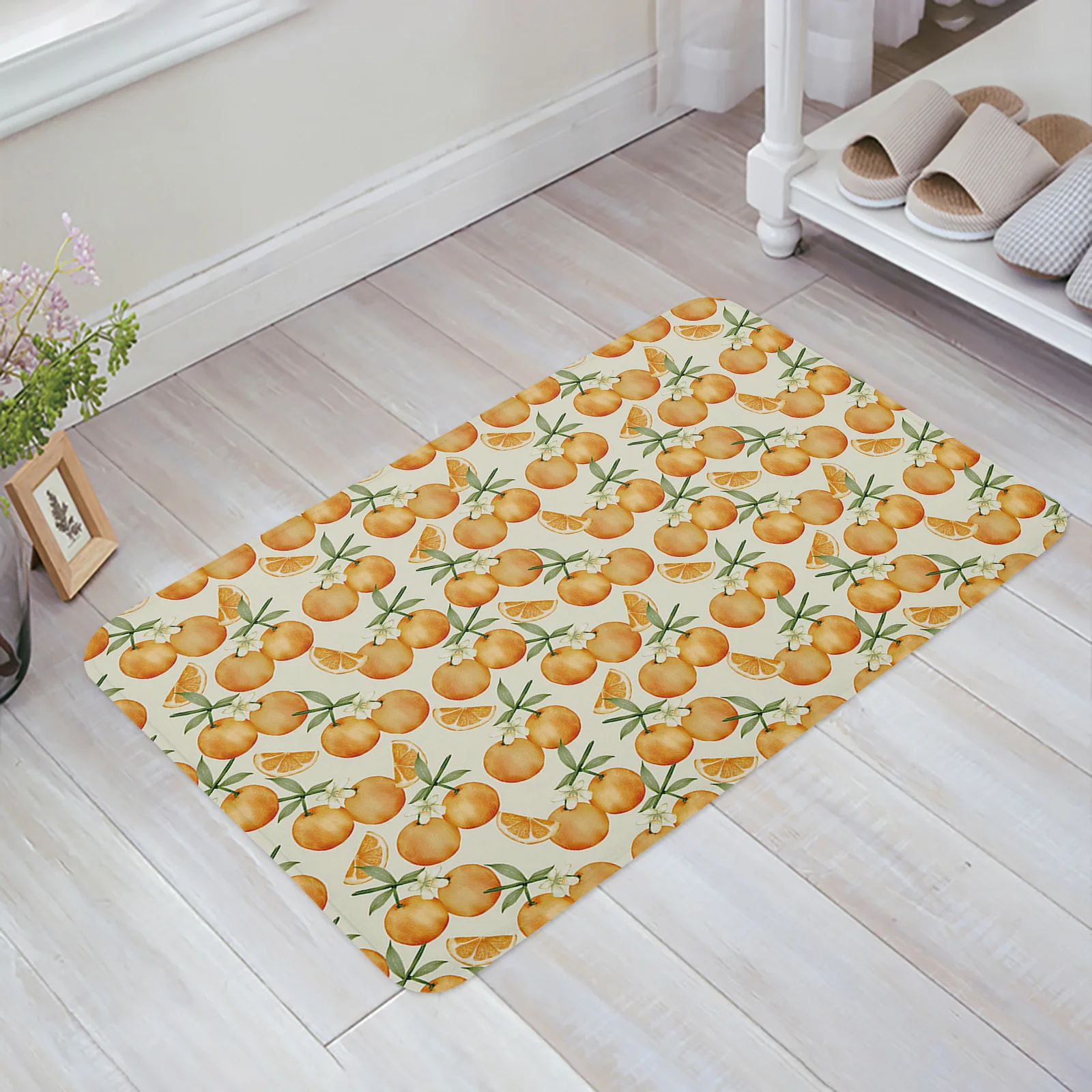 

Orange Leaves Plant Fruit Dense Entrance Welcome Doormat Bedroom Living Room Household Doormat Carpet Bathroom Non-slip Mat