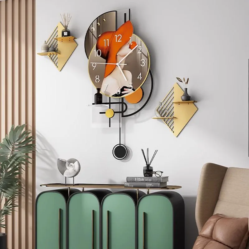 Reloj de pared de arte único, accesorio grande, estilo nórdico, Vintage, lujoso,...