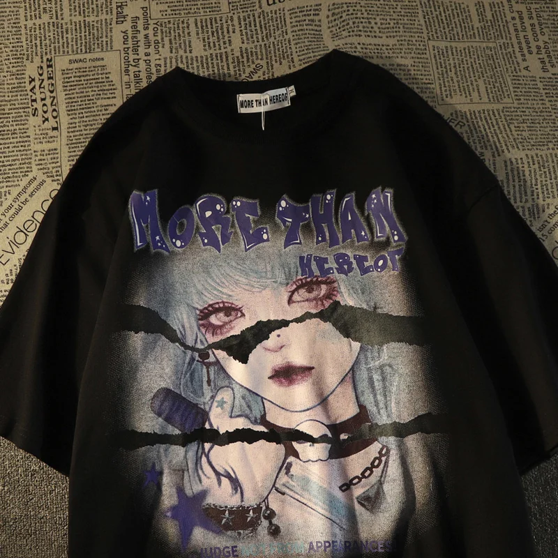 Футболка женская с круглым вырезом Готическая темная рубашка принтом персонажа