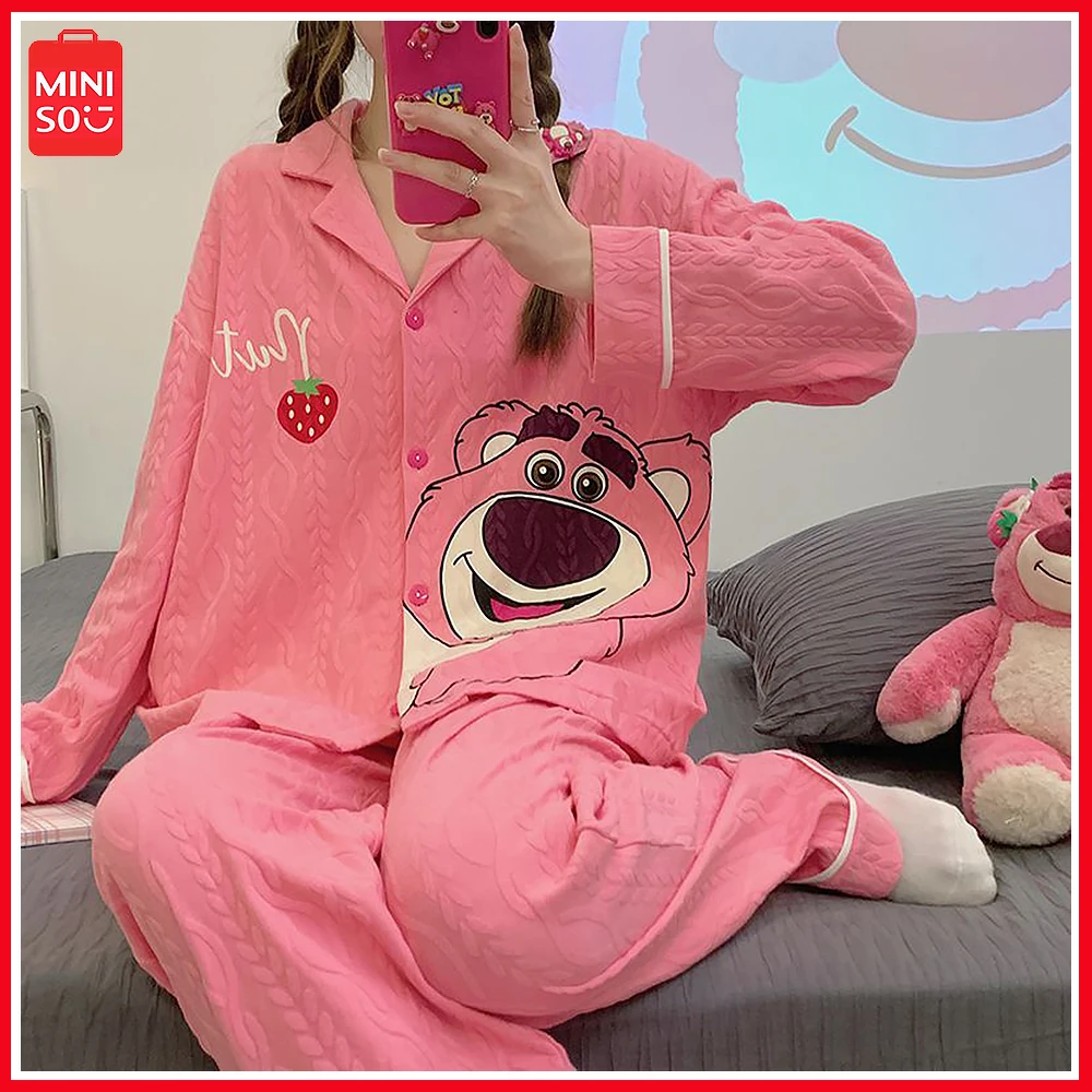 

Miniso Lotso, повседневная мягкая удобная Пижама для студентов, Женская весенне-летняя одежда из чистого хлопка с длинным рукавом, домашний костюм на Рождество