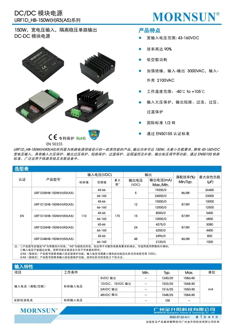 URF1D24HB-150WHR3A5/1D05/1D12/1D15/1D4 8 Высококачественный блок питания 150 Вт