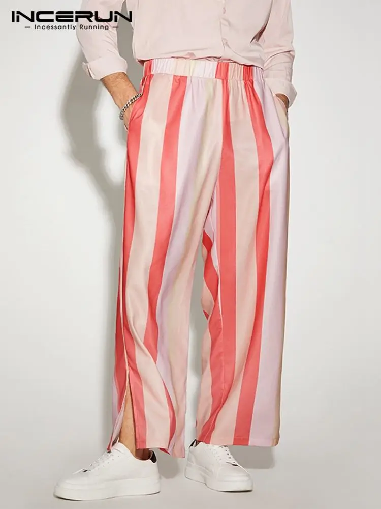 

2022 Men Striped Pants Elastic Waist Joggers Casual Wide Leg Trousers Men Streetwear Loose Fashion Leisure Pantalon INCERUN 7