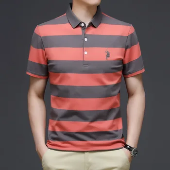 Men's Polo Shirts Spring and Summer New Short-sleeved Lapel Business Embroidery T-shirt Cotton Stripes Casual Designer Clothing