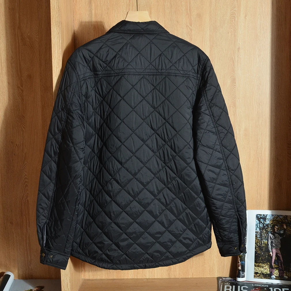 Export Single Autumn and Winter Men's Sports Quilting Diamond Plaid Lapel Warm Cardigan Zip-up Cotton-Padded Coat Cotto... |