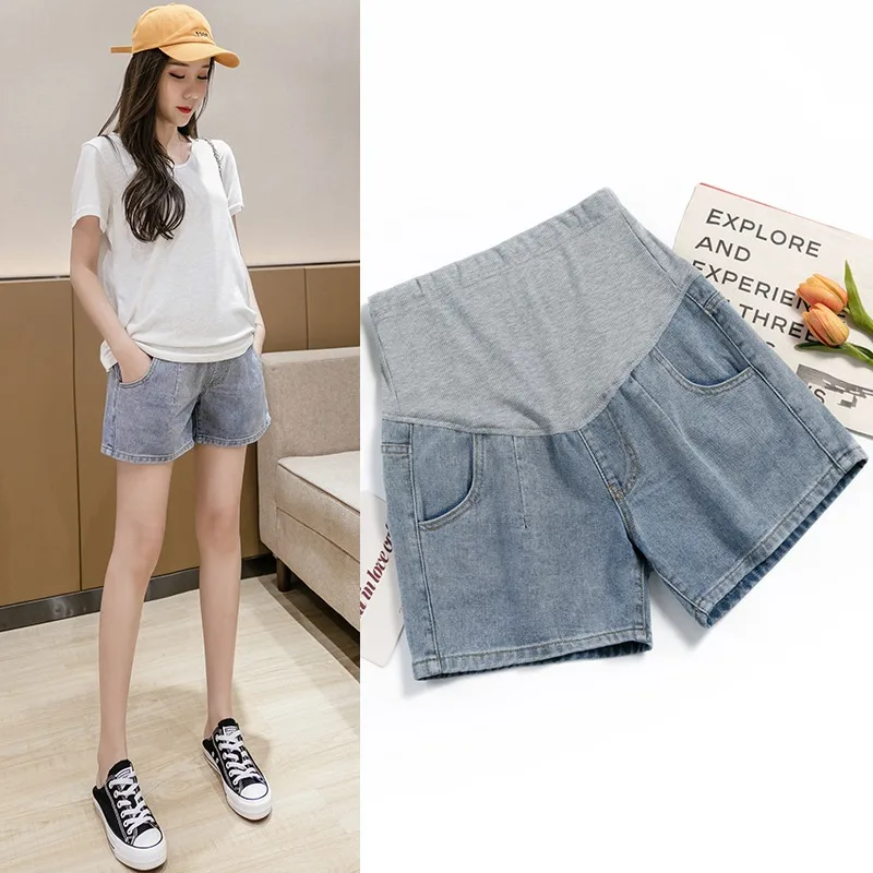 

817# 2022 Summer Denim Maternity Shorts Casual High Waist belly Short Jeans Clothes for Pregnant Women Fashion Pregnancy Bottoms