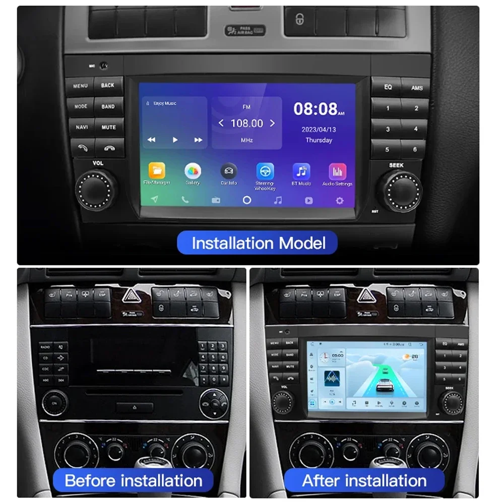 Фото Автомобильный мультимедийный плеер Lelv 7 дюймов Android 13 для Mercedes Benz C-Class W203 W209 C180 W219 2004-2011 Автомобильный мультимедийный плеер 128 ГБ 2Din GPS №2