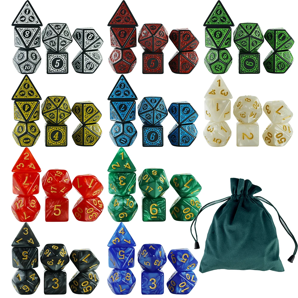 70 шт./10 комплектов многогранные игральные кости D4 ~ D20 с сумкой для DNDGame
