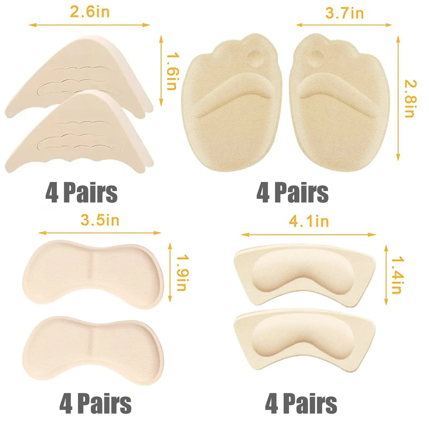 4pcs Heel Insoles Patch Women Men Anti-wear Cushion Pads for Shoes High Heel Feet Care Adjust Sizing Adhesive Sponge Insole
