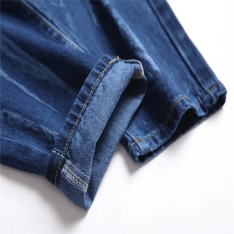Large Size Perforated Straight Denim Jeans Hole Washing Designer Trousers Tie Blue New Style Winter Pants 2023 Free Shipping