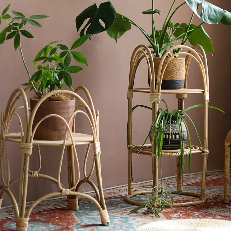 

Rattan Weaving Plant Stand Multi-layer Plant Organizer Creative Decoration Flower Rack Living Room Balcony