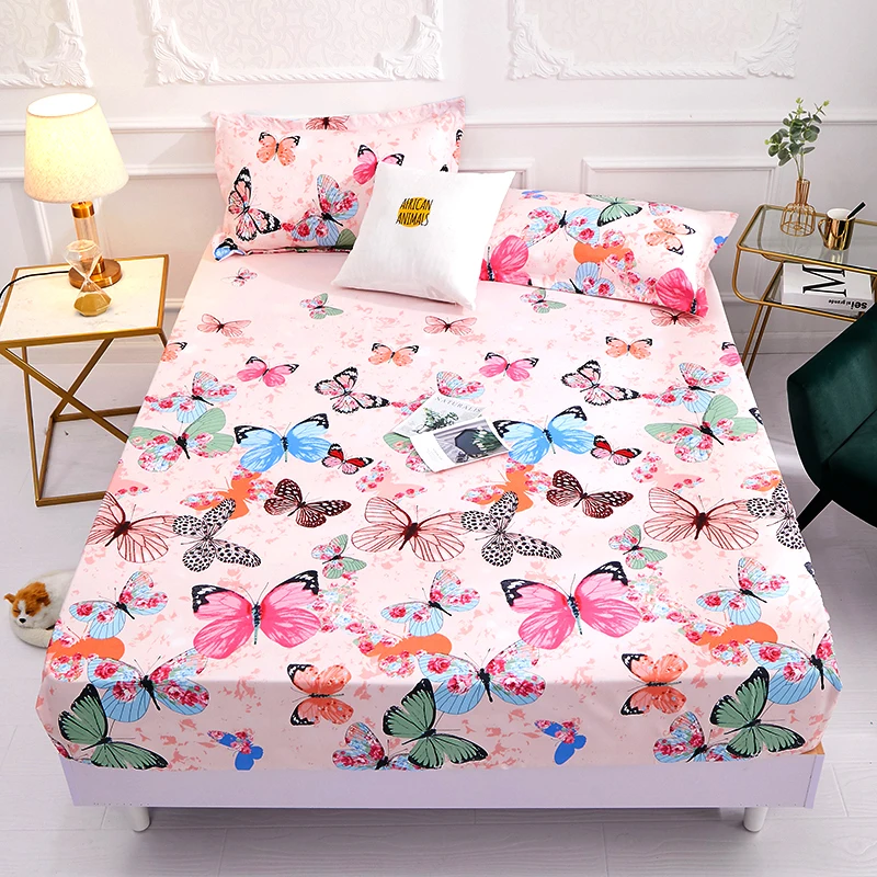 

New Product1pcs 100%Polyester Printed Fitted Sheet Mattress Cover Four Corners With Elastic Band Bed Sheet(no pillowcases)