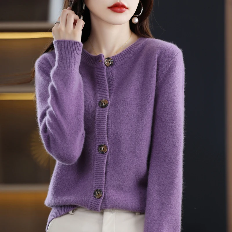 

Autumn And Winter 2022 New 100% Pure Wool Cardigan Femininity Loose Sweater Joker Coat Knit Bottoming Shirt