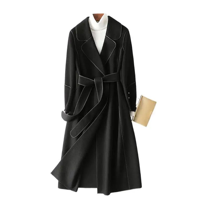 

Женская одежда 2023, модное Шерстяное приталенное пальто, длинное кашемировое пальто с двойным лицом, новинка на осень и зиму