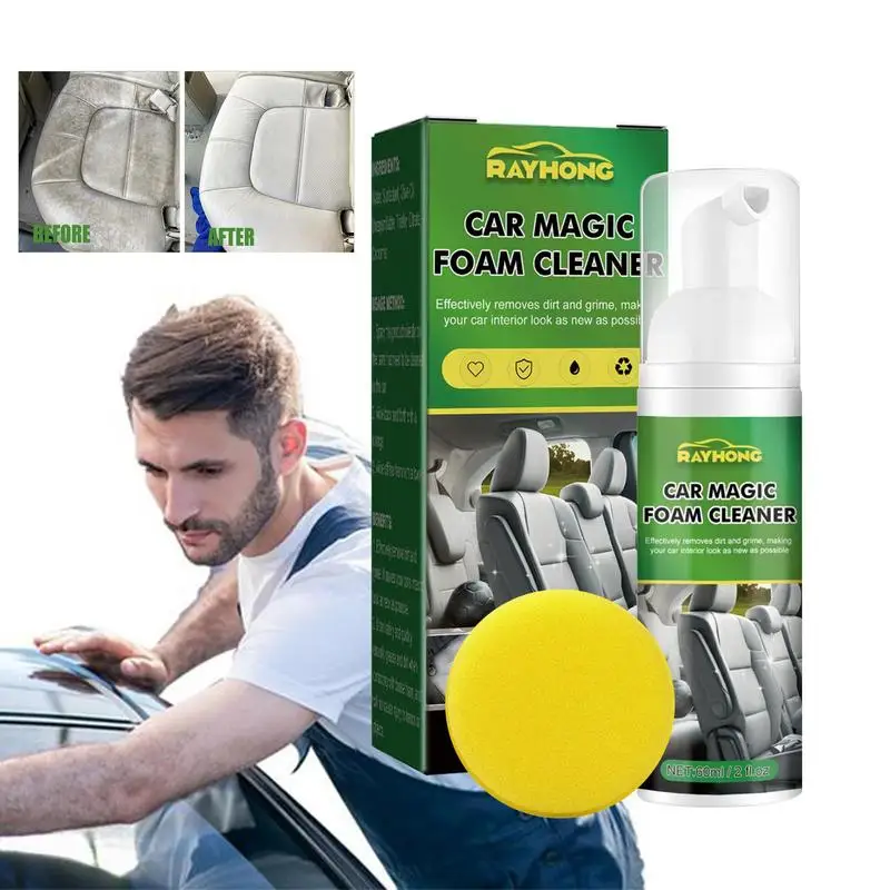 

Car Leather Foam Cleaner Multipurpose Foam Cleaner Spray With Sponge Household Cleaners 60ml Heavy Duty Multi-Use Foaming