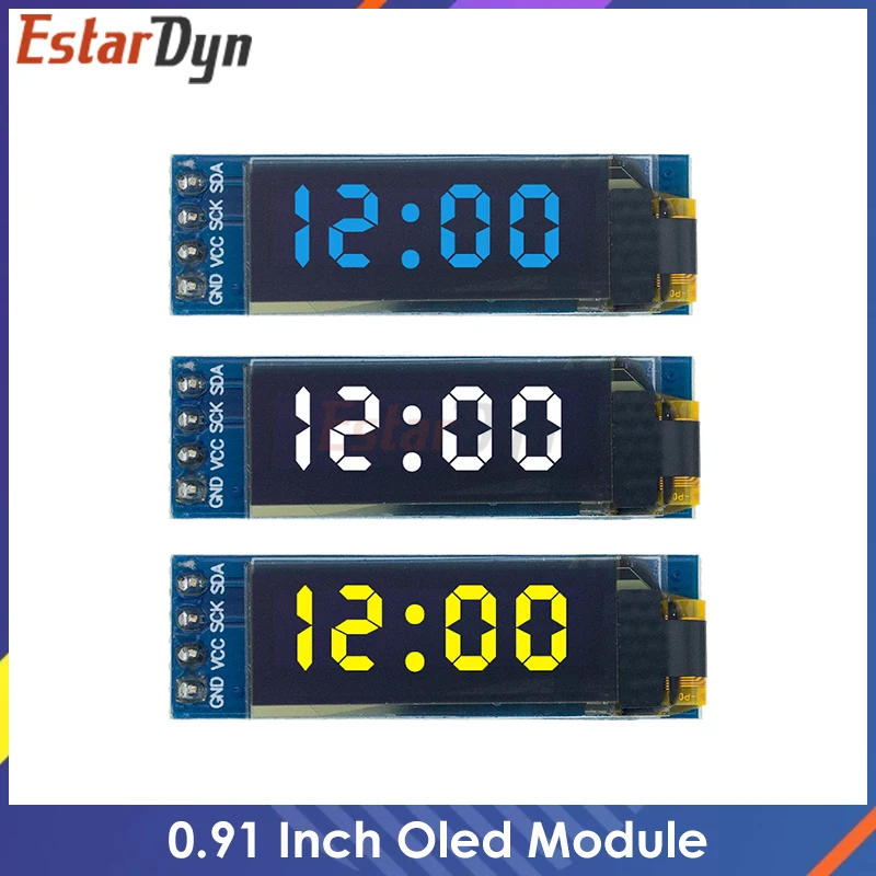 Модуль дисплея EstarDyn I2C OLED 0 91 дюйма белый/синий/желтый драйвер OLED-экрана