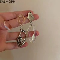2022 south korea new geometric asymmetric resin drop earrings for women s925 silver needle elegant fashion earrings jewelry gift