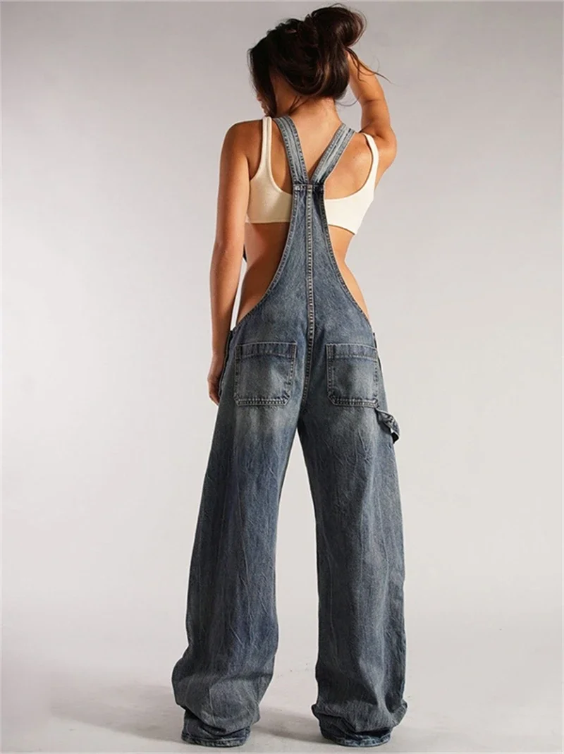 Модный джинсовый комбинезон женская летняя одежда 2024 мешковатые джинсовые брюки