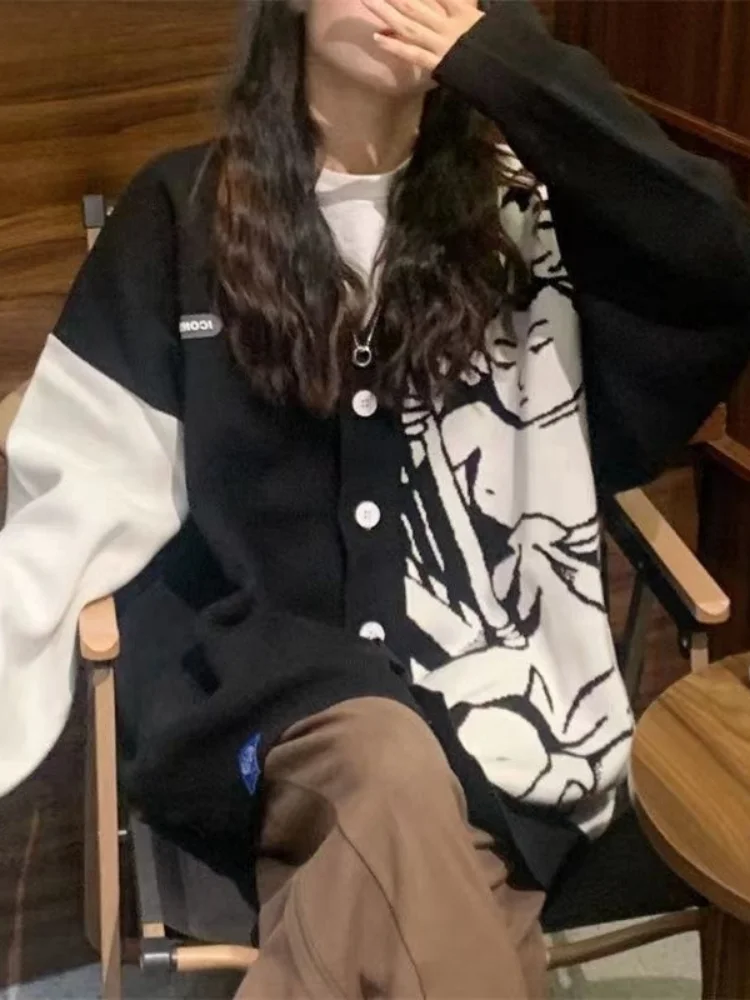 Женский свитер с принтом ангелов свободный трикотажный кардиган контрастных