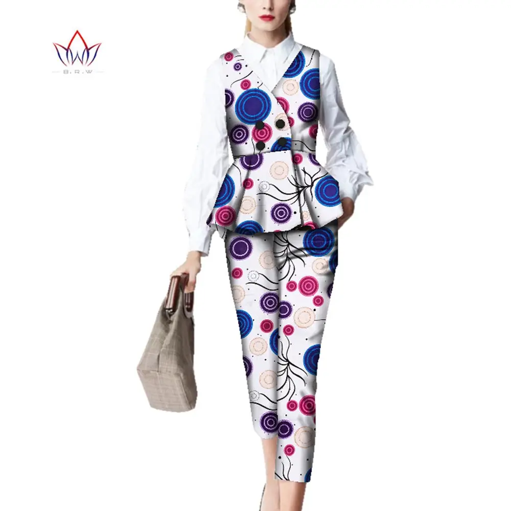 

Женская одежда коллекции весна-осень 2023 года, базин богатый Топ без рукавов и длинные брюки, комплект из 2 предметов, традиционные хлопковые наряды WY2774