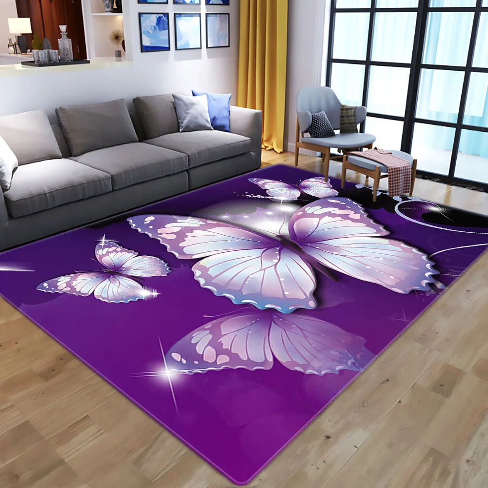 

Dream Purple Butterfly Pattern Carpets for Living Room Bedroom Area Rugs Child Room Play Rug Cartoon 3D Printing Kids Game Mats