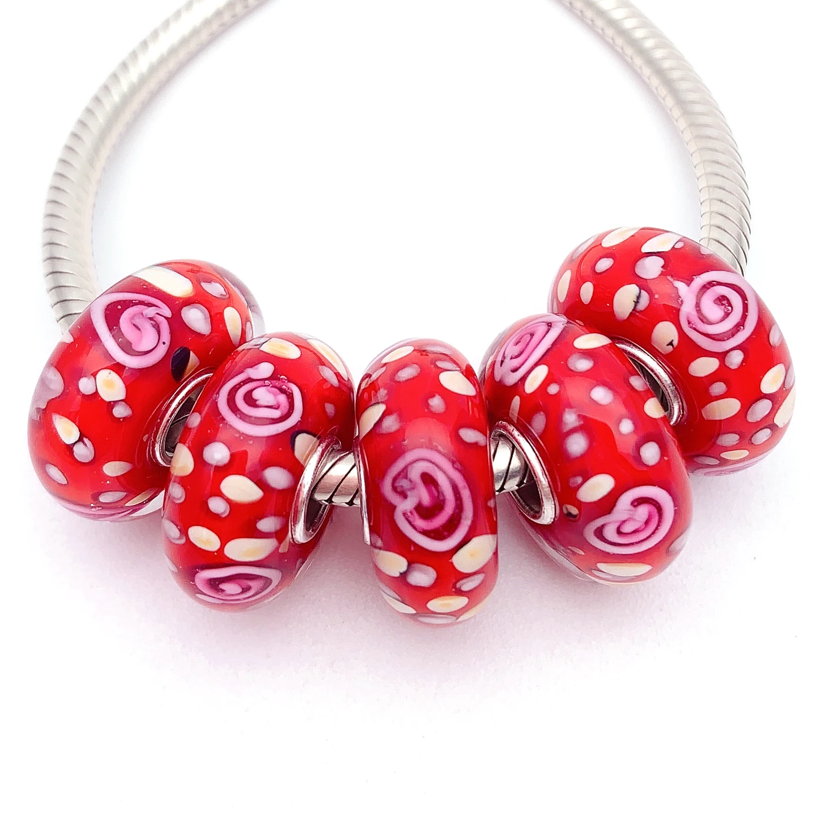 

XHYG123 5X 100% Authenticity S925 Sterling Silver Beads Murano GlassBeads Fit European Charms Bracelet Diy Jewelry Lampwork
