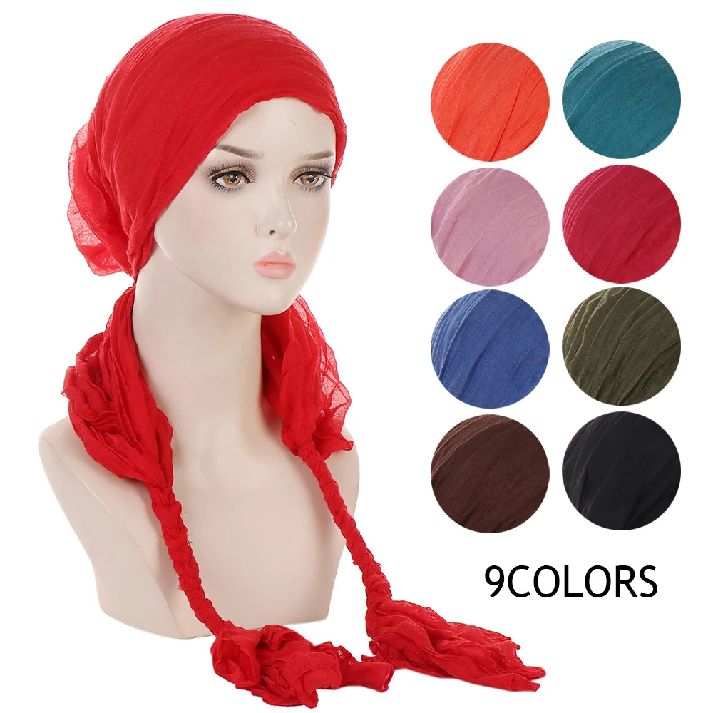 

Fashion Braid Design Headscarf Turban Bandana Solid Color Shawl Wrap Windproof Hijab Sunscreen Multipurpose Neck Hat Women Scarf