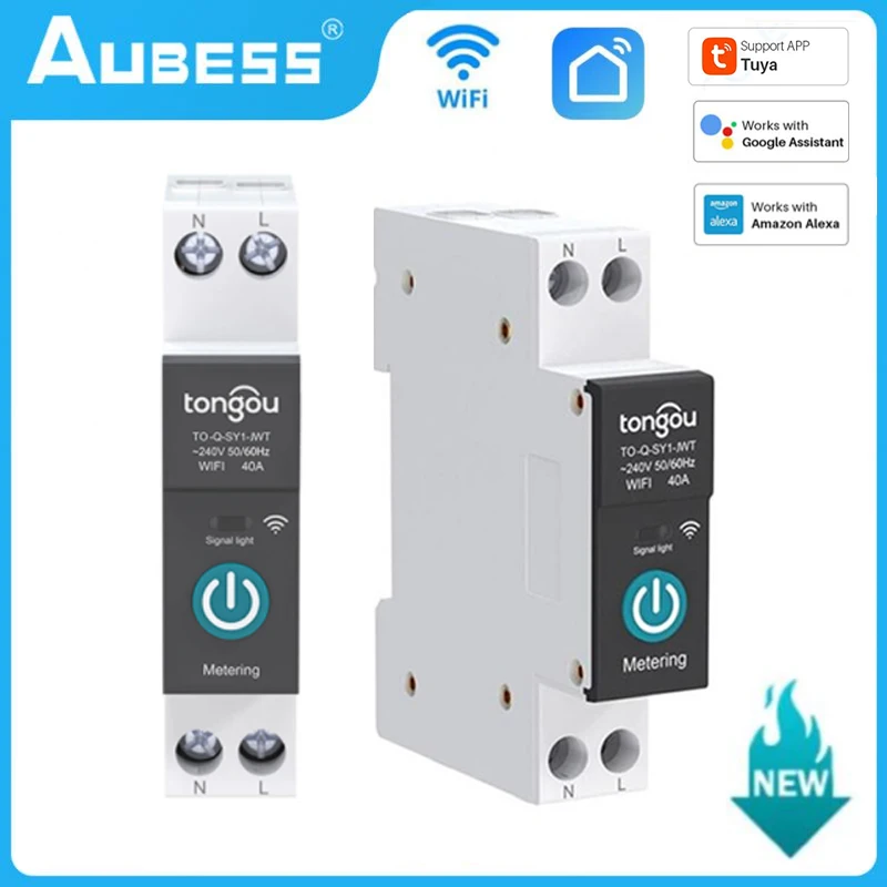 

Смарт-выключатель TUYA 1P + N с Wi-Fi, устройство для измерения электрических приборов, 63 А, DIN-рейка, дистанционное управление, для Alexa/Google Home