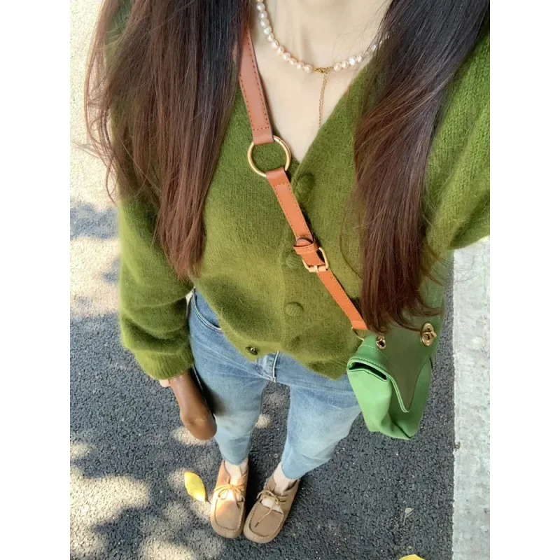 Новый Винтажный осенний вязаный кардиган с V-образным вырезом